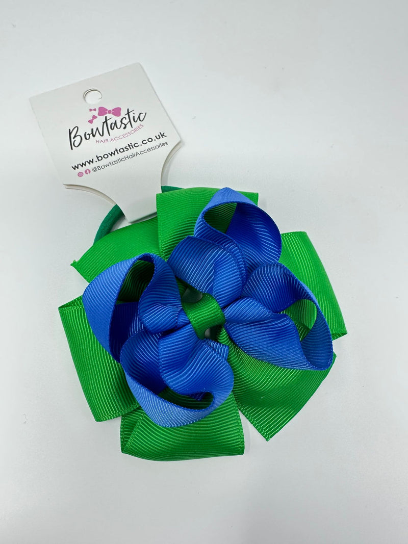 3.75 Inch Double Bow Bobble - Royal Blue & Emerald Green