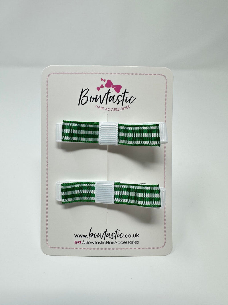 2.25 Inch Slide Bows - Green & White Gingham - 2 Pack