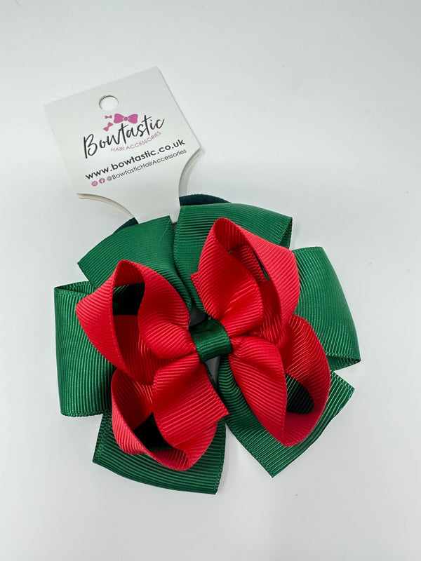 3.75 Inch Double Bow Bobble - Forest Green & Red