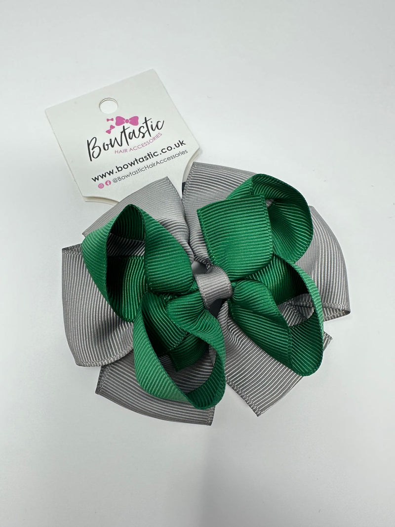 3.75 Inch Double Bow Bobble - Forest Green & Metal Grey