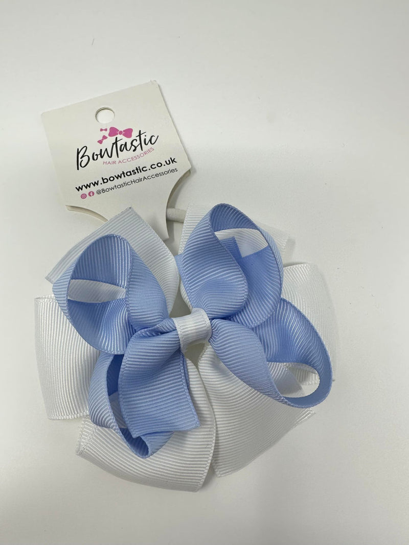 3.75 Inch Double Bow Bobble - Bluebell & White