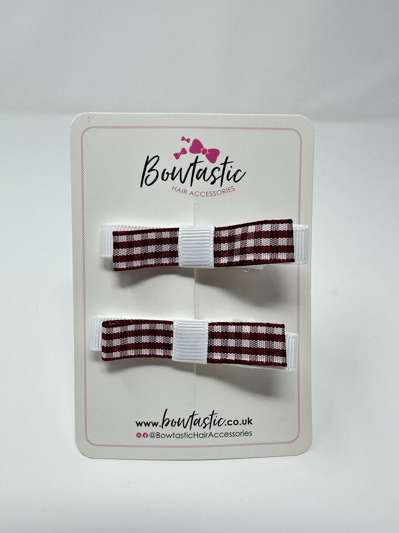 2.25 Inch Slide Bows - Burgundy & White Gingham - 2 Pack