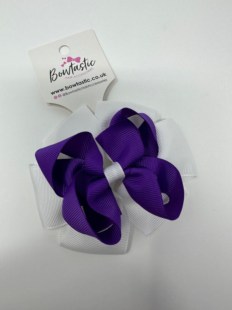 3.75 Inch Double Bow Bobble - Purple & White