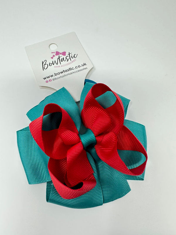 3.75 Inch Double Bow Bobble - Jade Green & Red