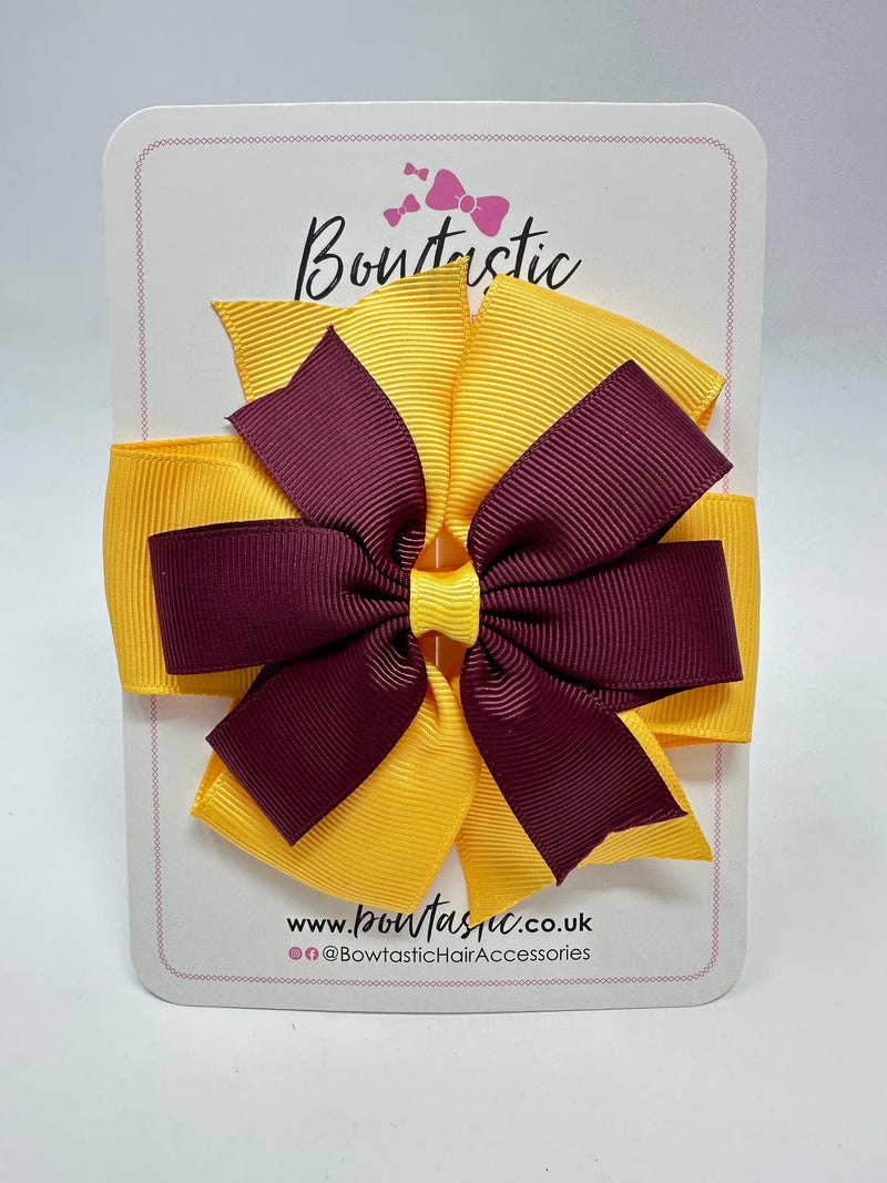 4 Inch Double Pinwheel Bow - Burgundy & Yellow Gold