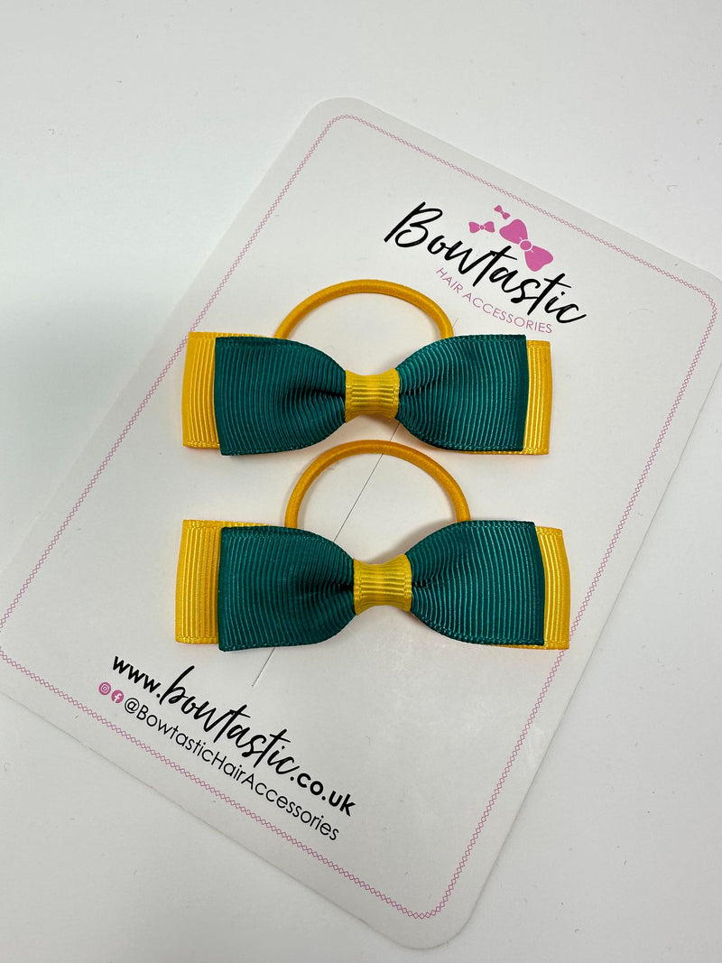 2.5 Inch Thin Style Bows Thin Elastic - Jade Green & Yellow Gold - 2 Pack