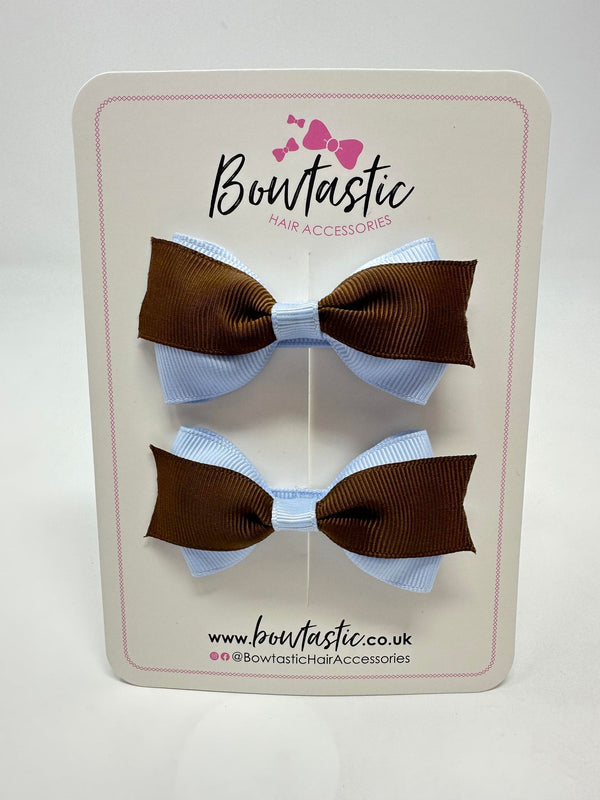 2.75 Inch 2 Layer Tuxedo Bow - Turftan & Bluebell - 2 Pack