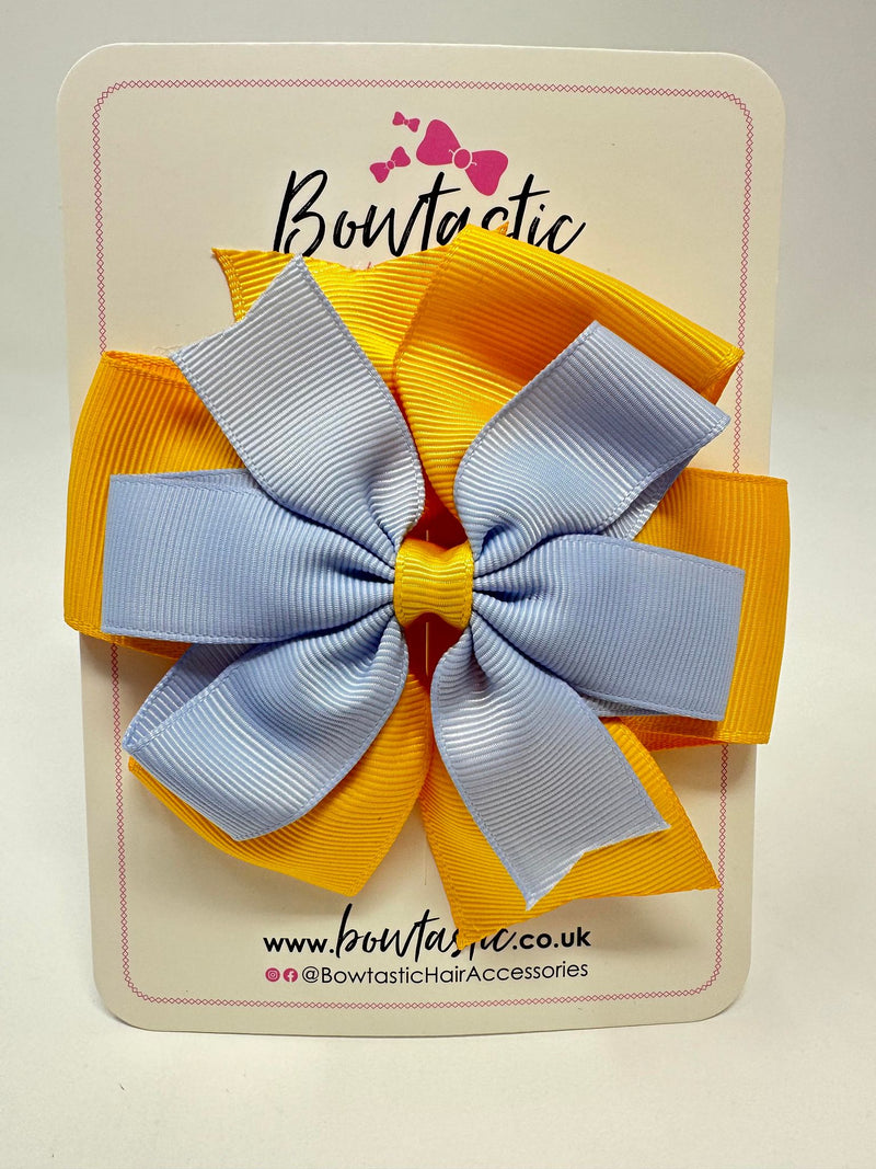 4 Inch Double Pinwheel Bow - Bluebell & Yellow Gold