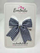 3 Inch Flat 2 Layer Tail Bow - Navy & White Gingham