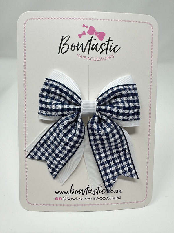 3 Inch Flat 2 Layer Tail Bow - Navy & White Gingham