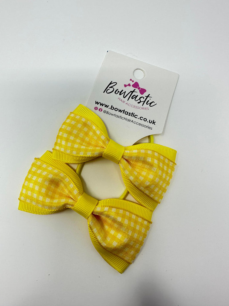 3 Inch Tuxedo Bow Thin Elastic - Yellow Gingham - 2 Pack