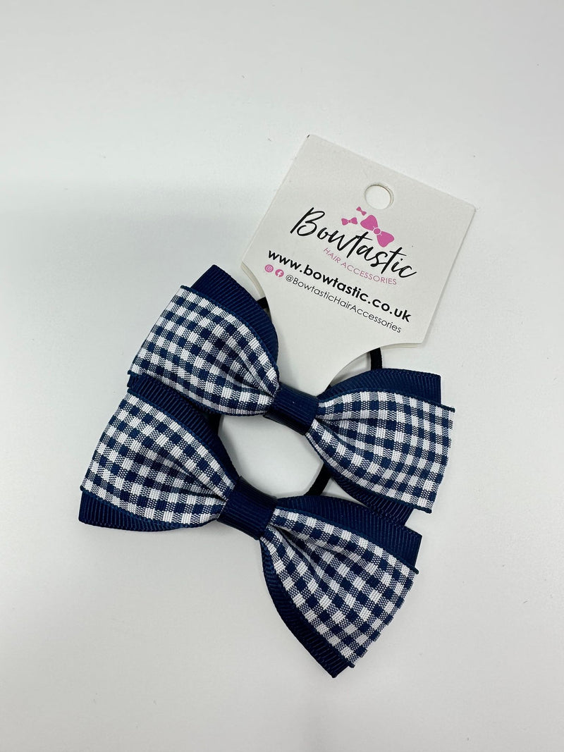 3 Inch Tuxedo Bow Thin Elastic - Navy Gingham - 2 Pack