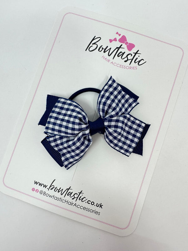 3 Inch 2 Layer Bow Thin Elastic - Navy Gingham