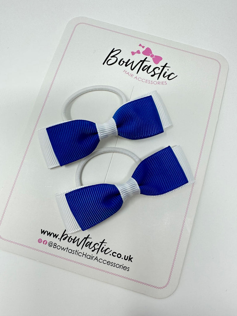 2.5 Inch Thin Style Bows Thin Elastic - Royal Blue & White - 2 Pack