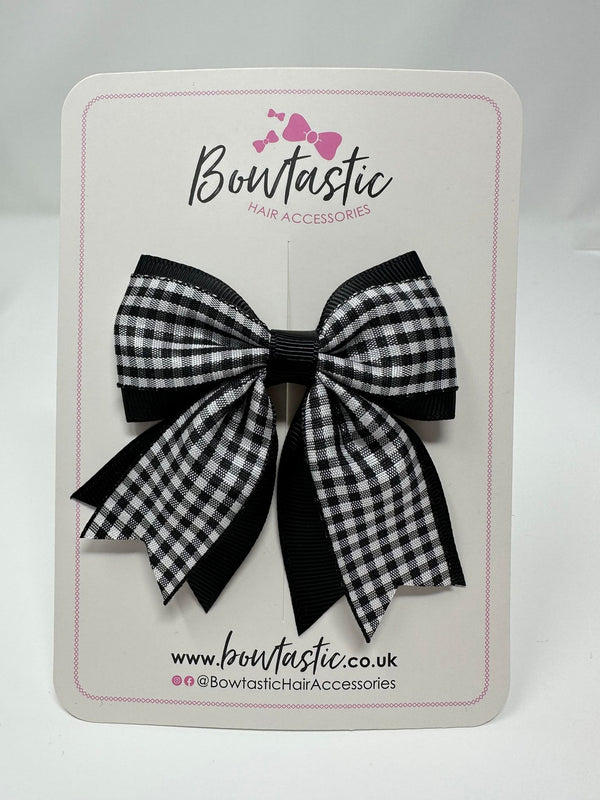 3 Inch Flat 2 Layer Tail Bow - Black Gingham
