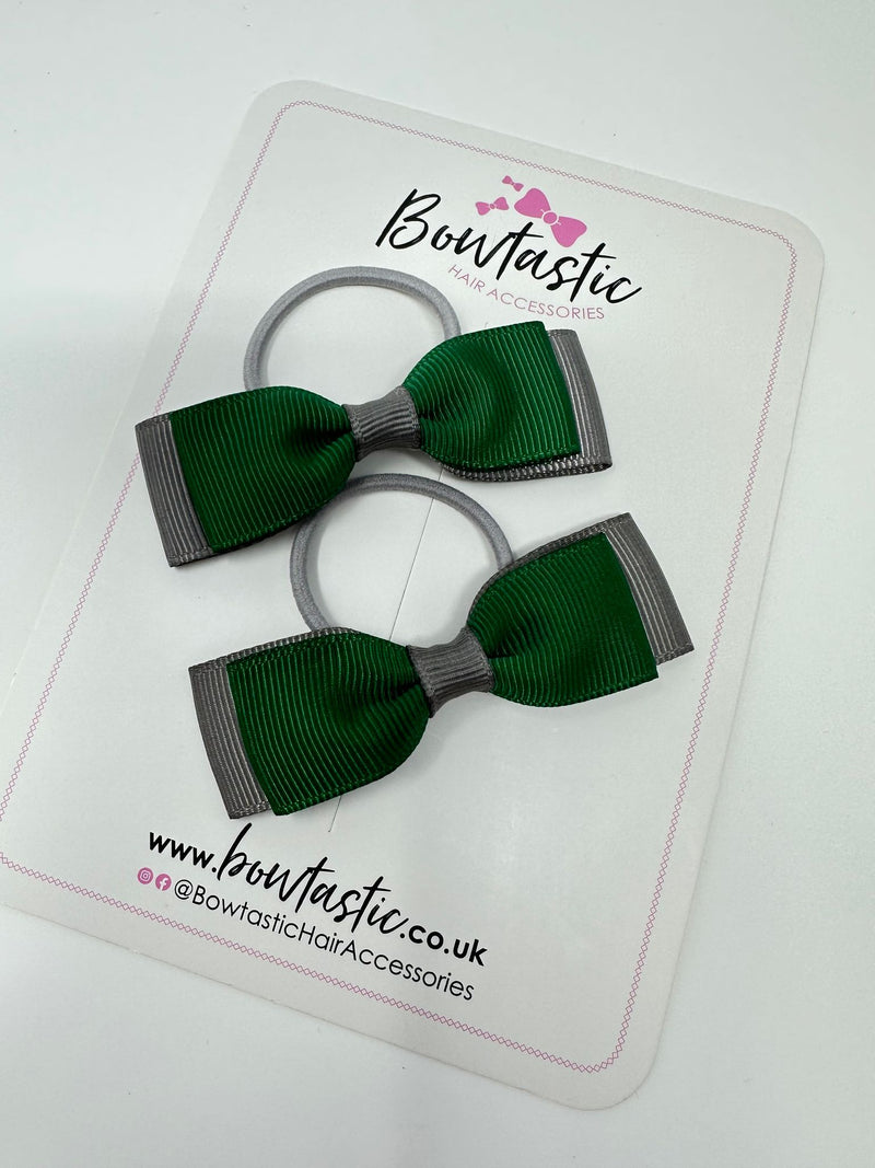 2.5 Inch Thin Style Bows Thin Elastic - Forest Green & Metal Grey - 2 Pack