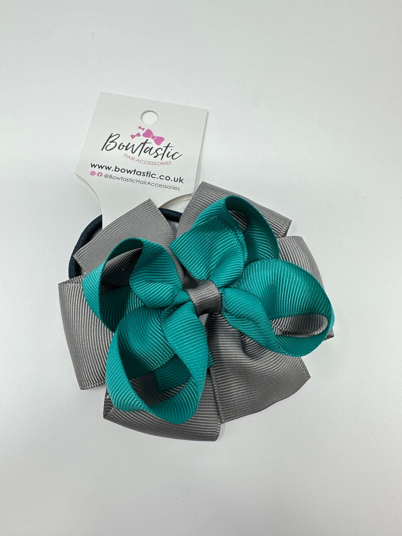 3.75 Inch Double Bow Bobble - Jade Green & Metal Grey