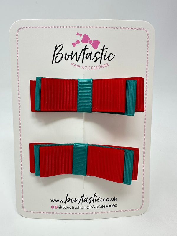 3 Inch Slide Bows - Red & Jade Green - 2 Pack