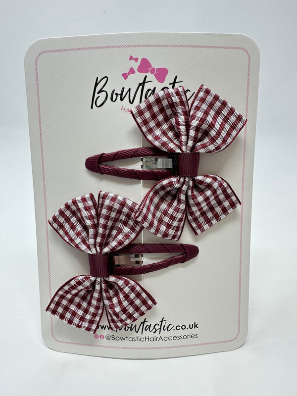 2.5 Inch Butterfly Snap Clips - Burgundy Gingham - 2 Pack