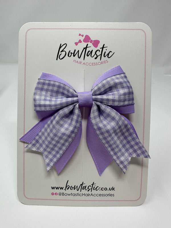 3 Inch Flat 2 Layer Tail Bow - Lilac Gingham