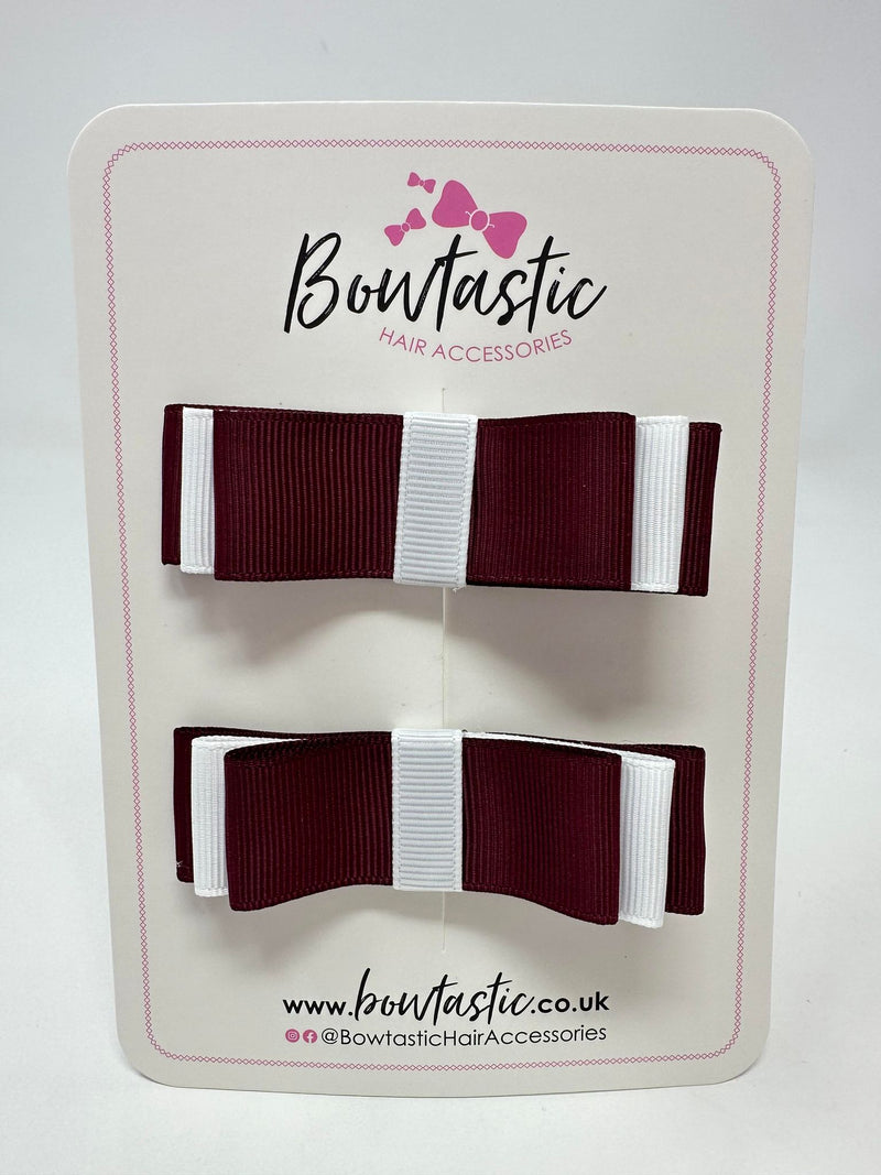 3 Inch Slide Bows - Burgundy & White - 2 Pack