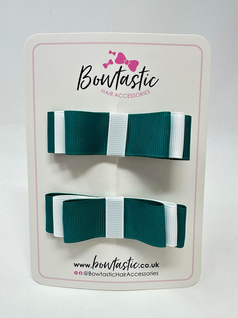 3 Inch Slide Bows - Jade Green & White - 2 Pack