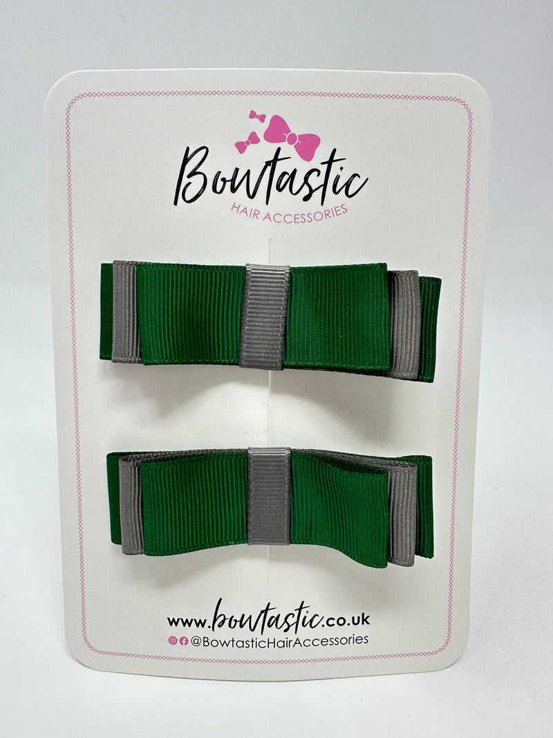 3 Inch Slide Bows - Forest Green & Metal Grey - 2 Pack