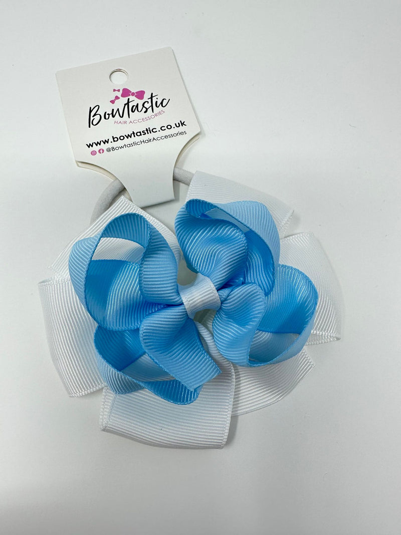 3.75 Inch Double Bow Bobble - Blue Topaz & White