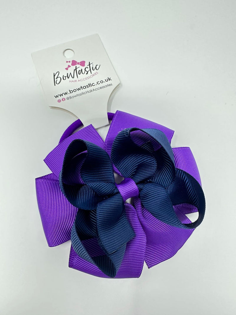 3.75 Inch Double Bow Bobble - Purple & Navy