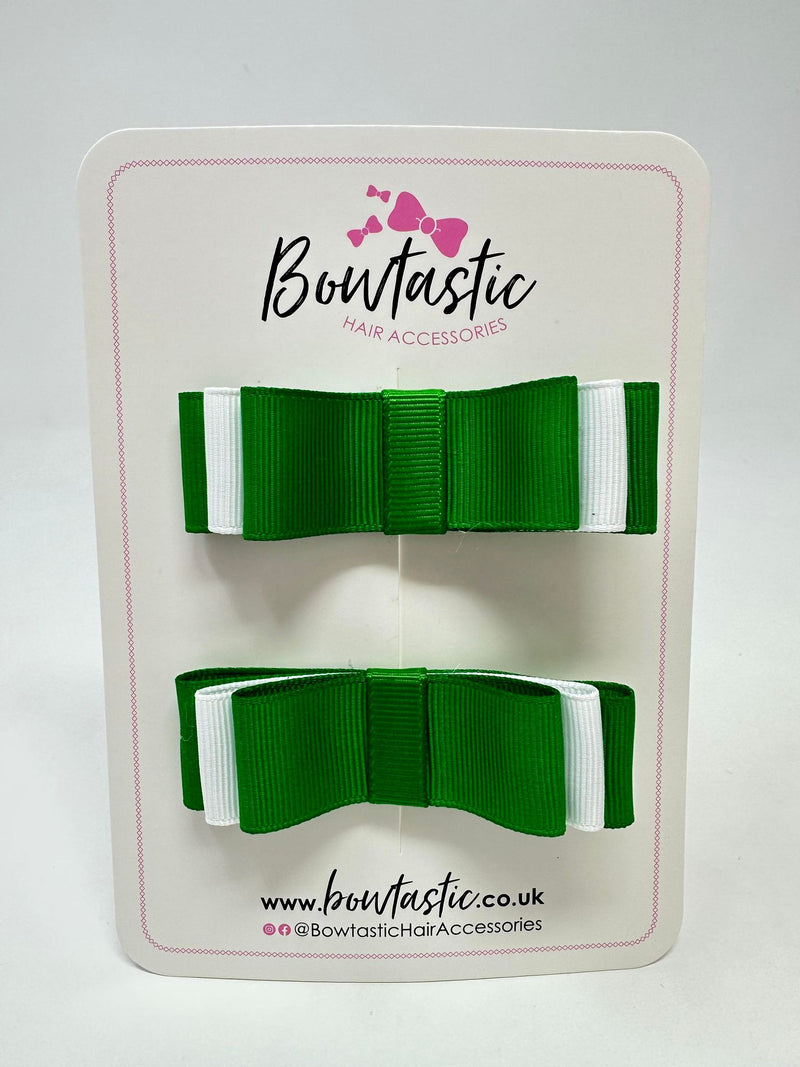 3 Inch Slide Bows - Emerald Green & White - 2 Pack