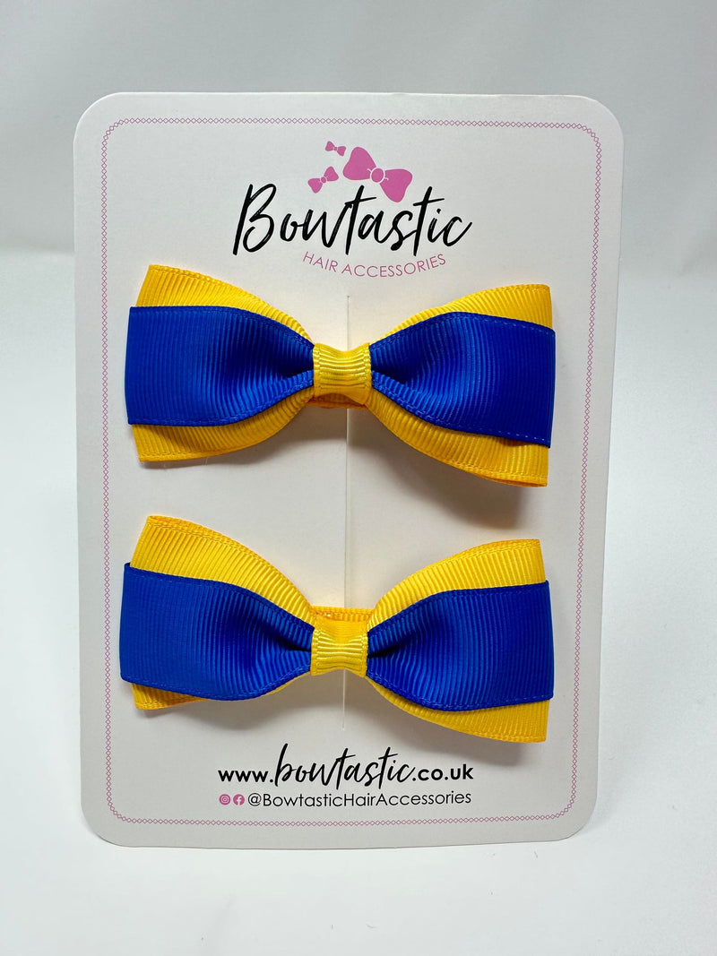 3 Inch Thin Tuxedo Bows - Royal Blue & Yellow Gold - 2 Pack