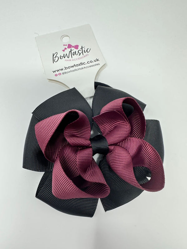 3.75 Inch Double Bow Bobble - Burgundy & Black