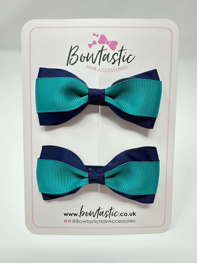 3 Inch Thin Tuxedo Bows - Jade Green & Navy - 2 Pack