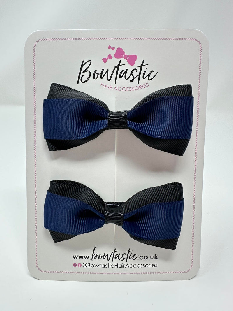 3 Inch Thin Tuxedo Bows - Navy & Black - 2 Pack