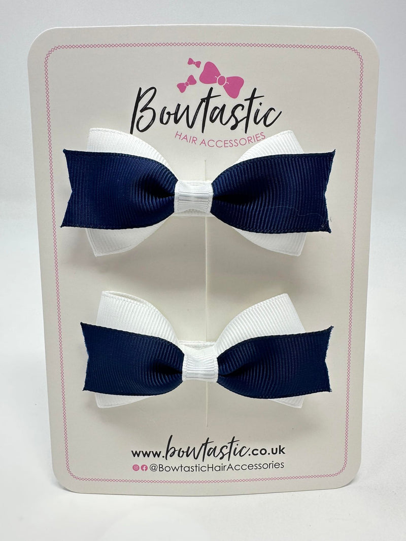 2.75 Inch 2 Layer Tuxedo Bow - Navy & White - 2 Pack