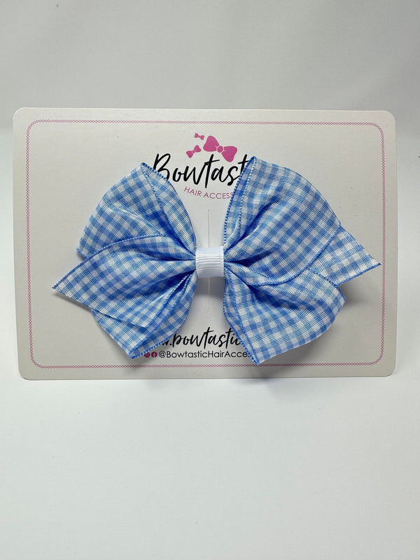 3.75 Inch Flat Bow - Blue & White Gingham