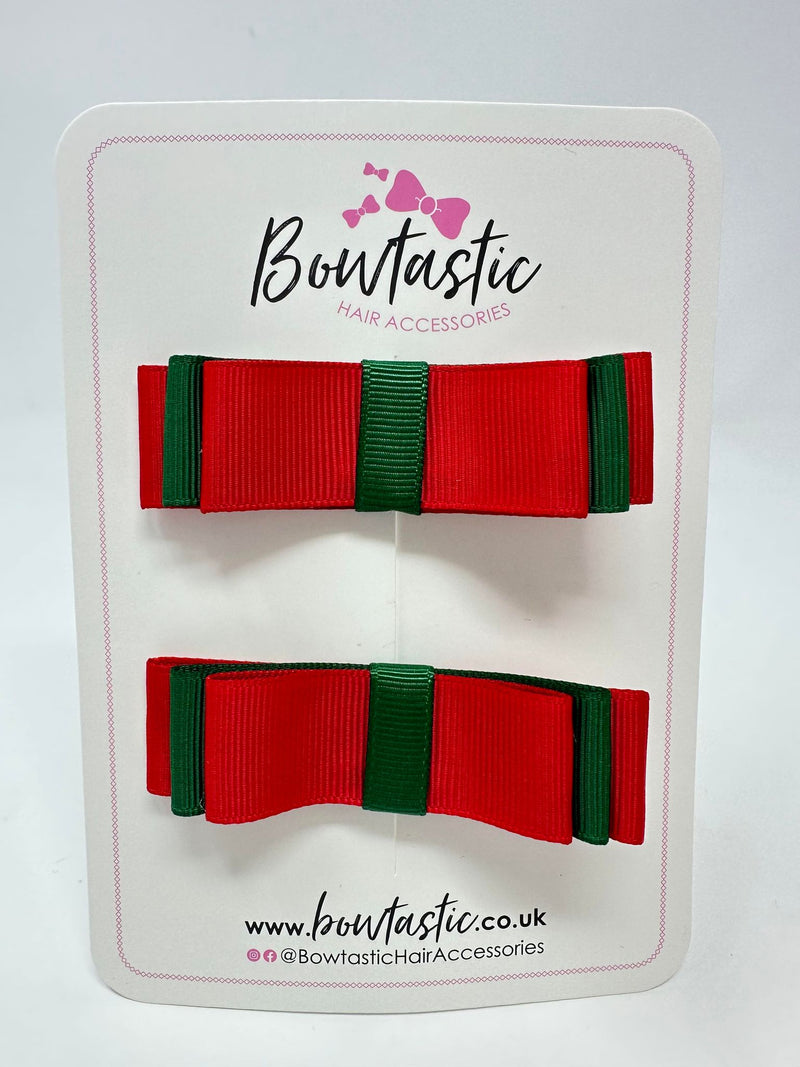 3 Inch Slide Bows - Forest Green & Red - 2 Pack