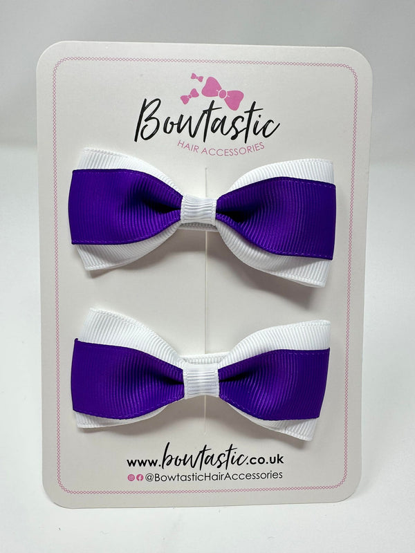 3 Inch Thin Tuxedo Bows - Purple & White - 2 Pack