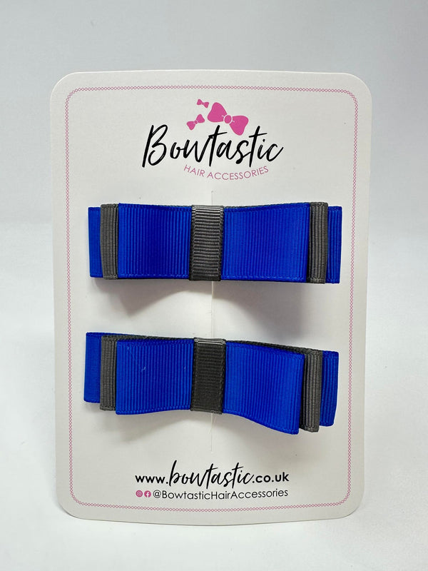 3 Inch Slide Bows - Royal Blue & Metal Grey - 2 Pack