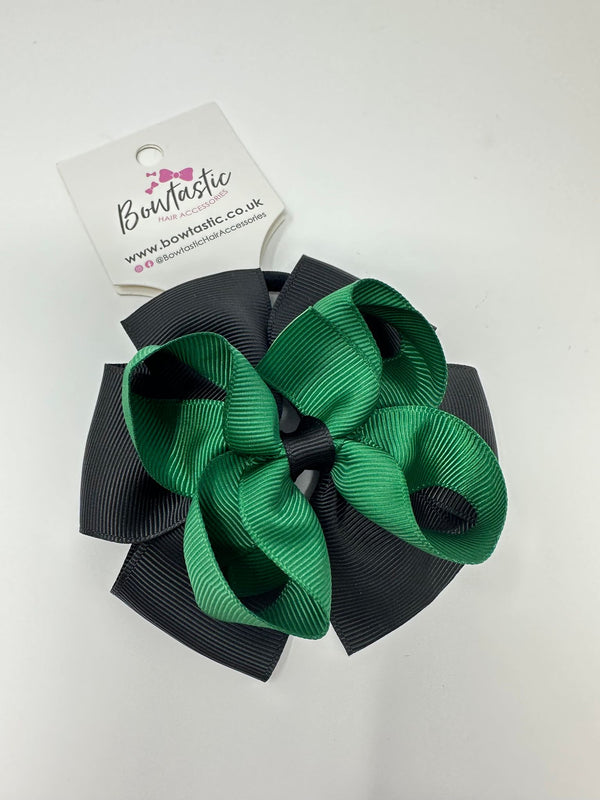 3.75 Inch Double Bow Bobble - Forest Green & Black