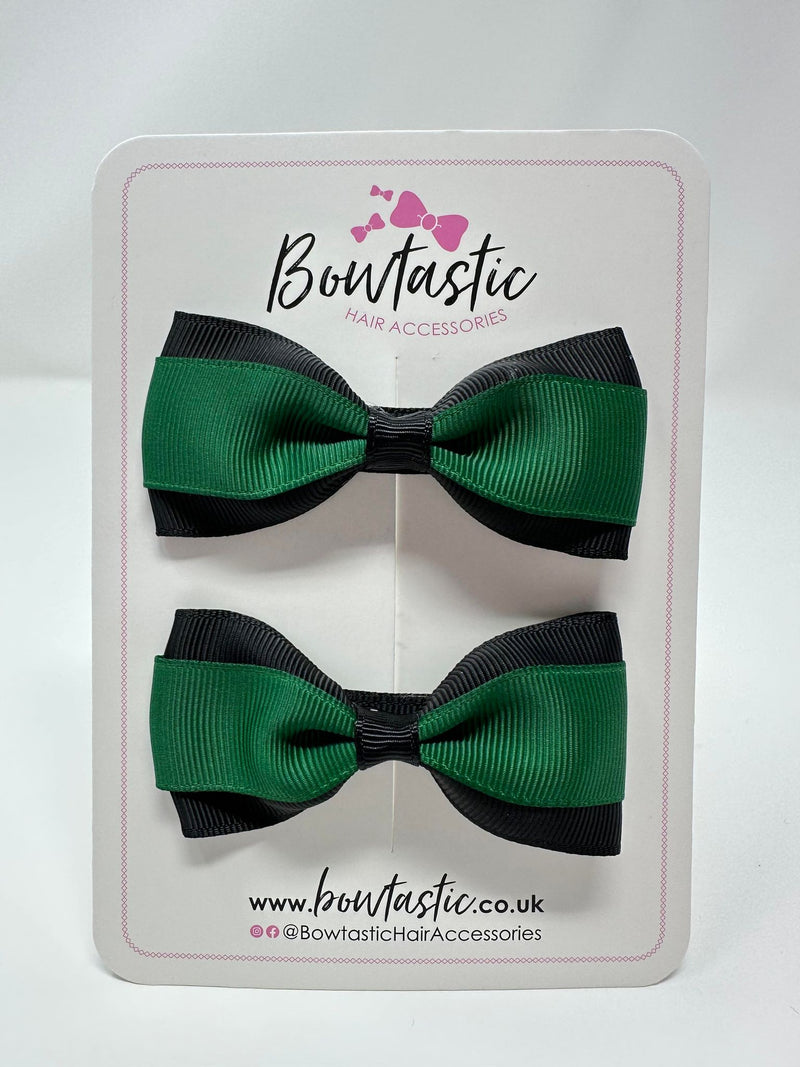 3 Inch Thin Tuxedo Bows - Forest Green & Black - 2 Pack