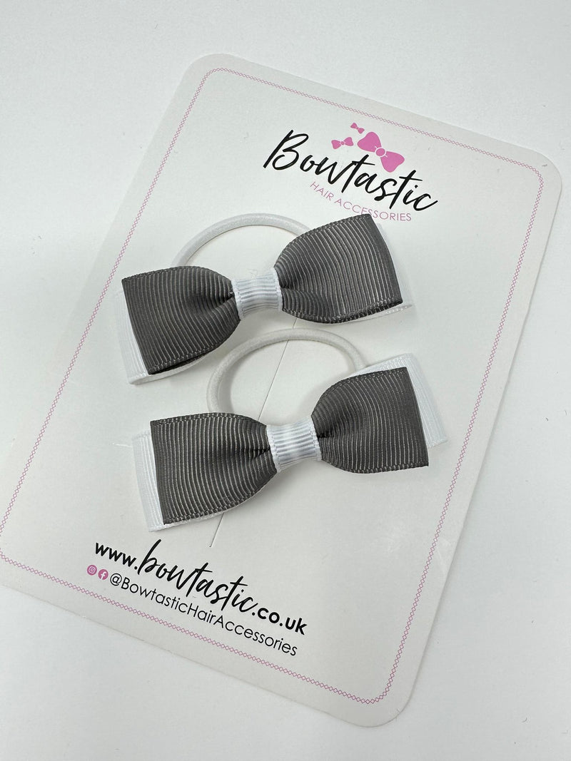 2.5 Inch Thin Style Bows Thin Elastic - Metal Grey & White - 2 Pack