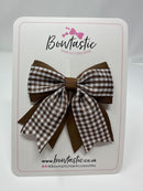 3 Inch Flat 2 Layer Tail Bow - Turftan & Brown Gingham