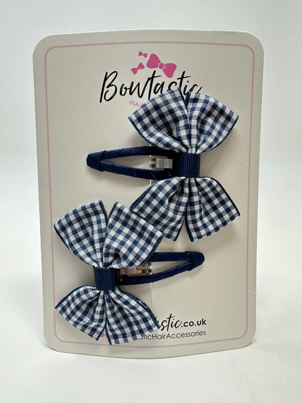 2.5 Inch Butterfly Snap Clips - Navy Gingham - 2 Pack