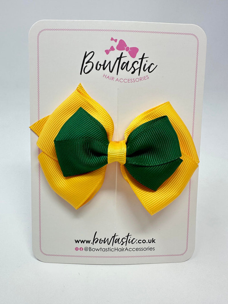 3.75 Inch Layered Bow - Forest Green & Yellow Gold