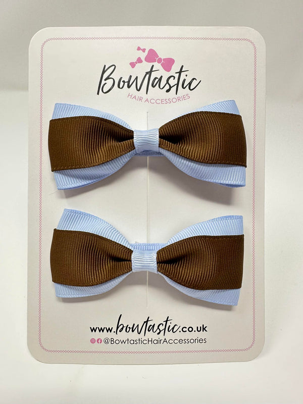 3 Inch Thin Tuxedo Bows - Turftan & Bluebell - 2 Pack