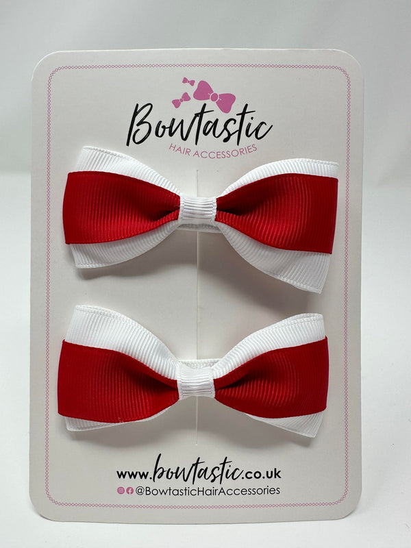 3 Inch Thin Tuxedo Bows - Red & White - 2 Pack