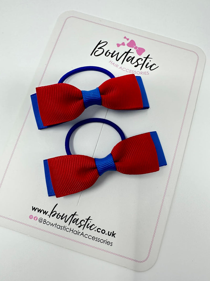 2.5 Inch Thin Style Bows Thin Elastic - Royal Blue & Red - 2 Pack