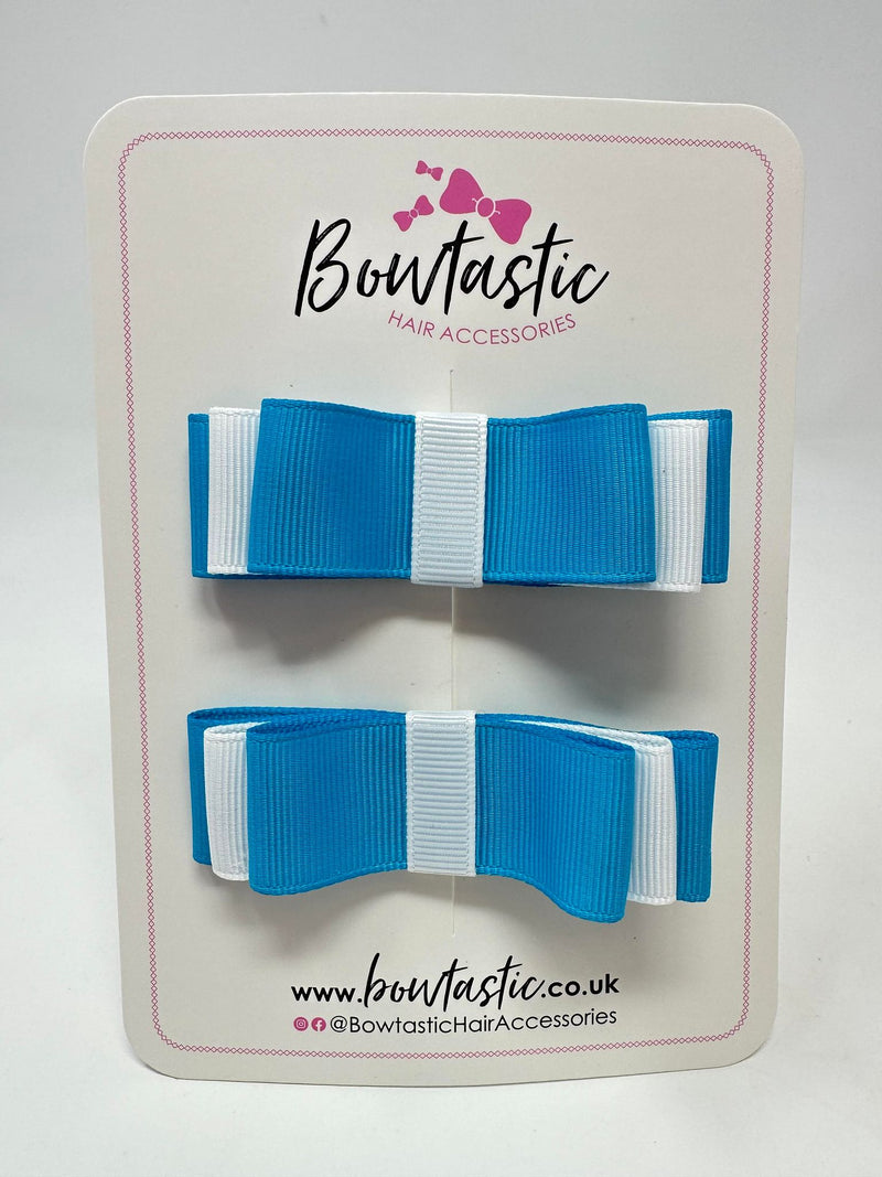 3 Inch Slide Bows - Turquoise & White - 2 Pack