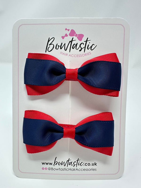 3 Inch Thin Tuxedo Bows - Red & Navy - 2 Pack